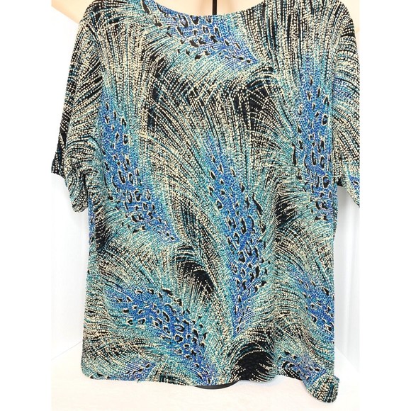 Drapers Damons, Womens, Blouse, 2X Peacock Feather, Short Sleeves - Picture 8 of 16